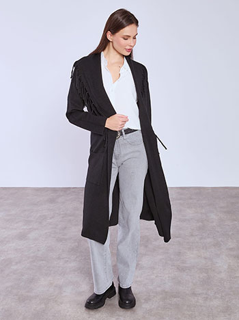 Cardigan with fringes in black