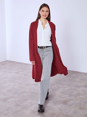 Cardigan with fringes in wine red