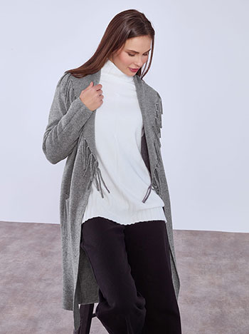 Ζακέτα με κρόσσια σε γκρι