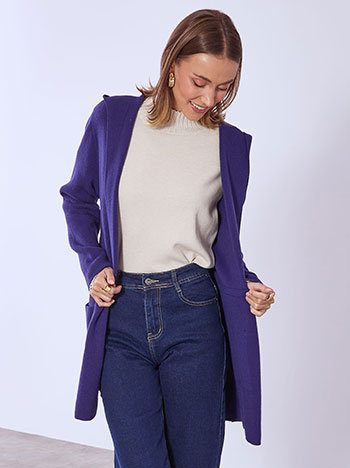 Ζακέτα πλεκτή με κουκούλα σε σκούρο μπλε