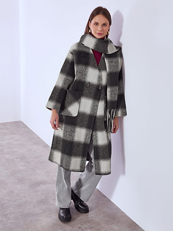 Coat plaid with cotton and scarf in black