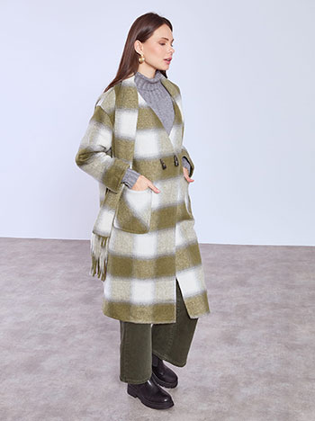 Coat plaid with cotton and scarf in khaki