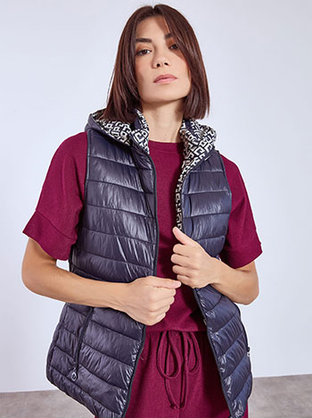 Μπουφάν αμάνικο με αποσπώμενη κουκούλα σε σκούρο μπλε