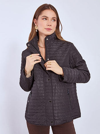 Μπουφάν καπιτονέ με οριζόντιες ραφές σε μαύρο