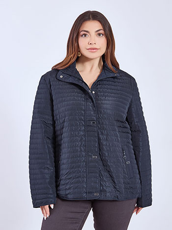 Μπουφάν καπιτονέ με οριζόντιες ραφές σε σκούρο μπλε