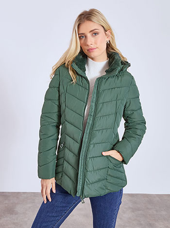 Jacket with fur detail in dark green