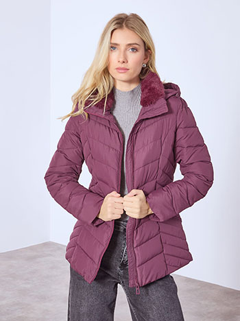Jacket with fur detail in dark purple