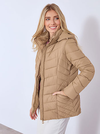 Jacket with fur detail in light brown