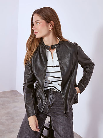 Jacket biker leather effect in black