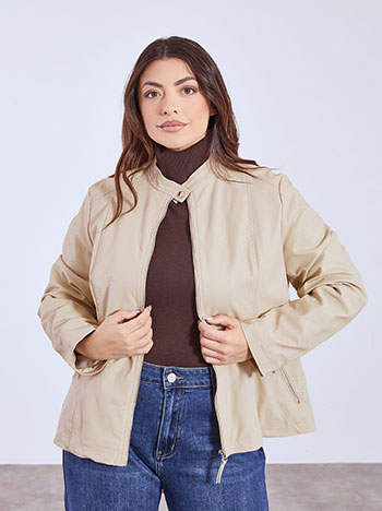 Jacket biker leather effect in beige