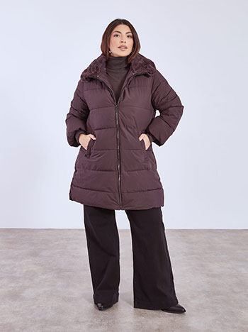 Jacket with detachable fur collar in dark purple