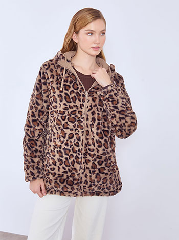 Fur leopard reversible in dark beige