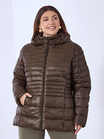 Μπουφάν καπιτονέ μονόχρωμο σε καφέ σκούρο