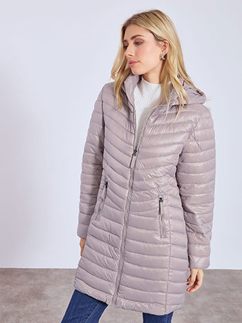 Μπουφάν γυαλιστερό καπιτονέ σε καφέ ανοιχτό