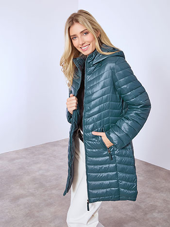 Μπουφάν γυαλιστερό καπιτονέ σε πετρόλ