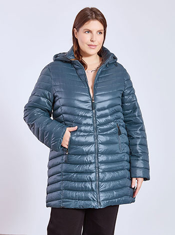 Μπουφάν γυαλιστερό καπιτονέ σε πετρόλ