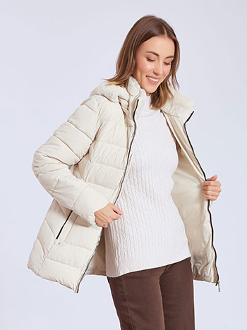 Jacket quilted with hoodie in light beige