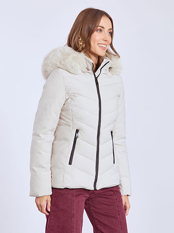 Jacket quilted with hoodie in light beige