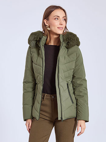 Jacket quilted with hoodie in khaki
