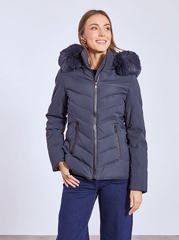 Μπουφάν καπιτονέ με κουκούλα σε σκούρο μπλε