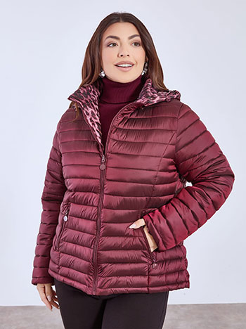 Jacket puffer reversible with animal print in wine red