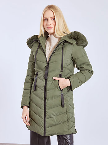 Jacket quilted long in khaki