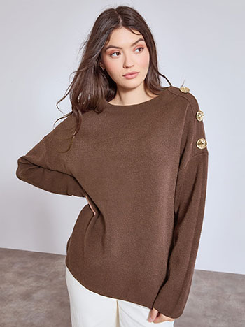 Sweater with decorative buttons in brown