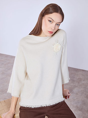 Sweater with detachable pin in beige