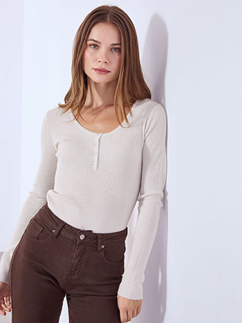 Sweater ribbed with buttons in beige