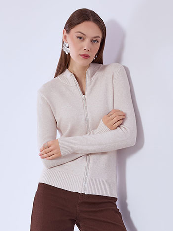 Cardigan with strass zip in beige