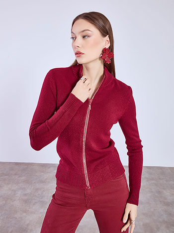 Cardigan with strass zip in wine red