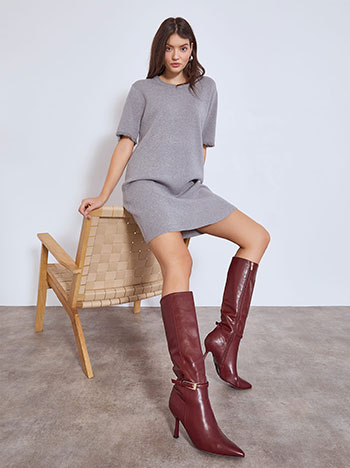 Φόρεμα μίνι με κρόσια στη λαιμόκοψη σε γκρι