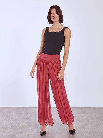 Wide leg trousers with lining in wine red