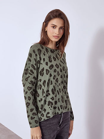 Sweater asymmetric leopard in khaki