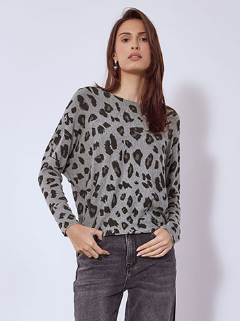 Sweater asymmetric leopard in grey