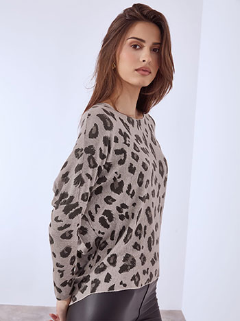 Πουλόβερ ασύμμετρο λεοπάρ σε καφέ ανοιχτό