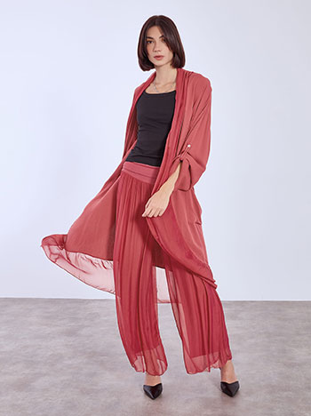 Cardigan with contrast fabrics in wine red