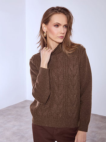 Sweater metallic with textured details in brown