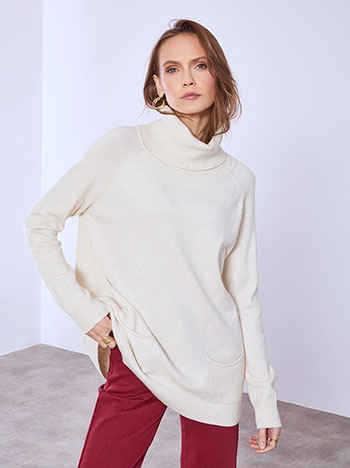 Ζιβάγκο μακρύ με τσέπες σε μπεζ ανοιχτό