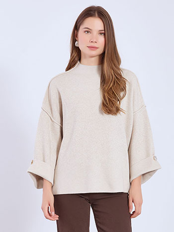 Sweater with roleed up sleeves in beige