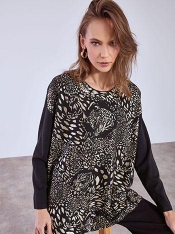 Sweater with metallic leopard print in black