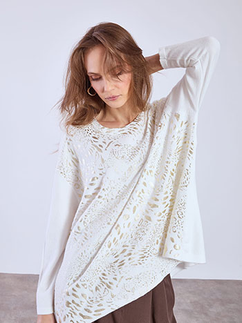 Πουλόβερ με μεταλλιζέ λεοπάρ τύπωμα σε λευκό