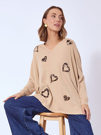 Πουλόβερ με λεοπάρ καρδιές σε καμηλό