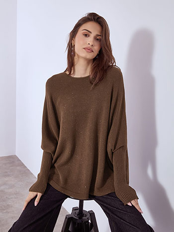 Sweater oversized with sequins in brown