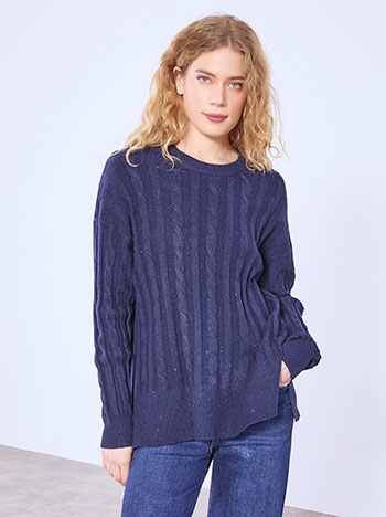 Πουλόβερ ανάγλυφο με παγιέτες σε σκούρο μπλε