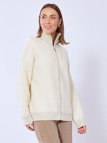 Cardigan with metallic details in beige