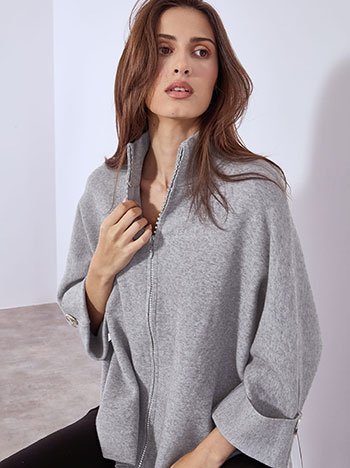 Ζακέτα με strass φερμουάρ σε γκρι