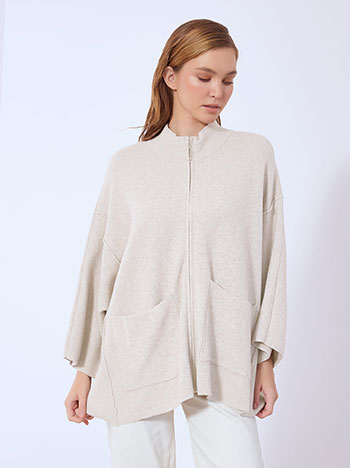 Cardigan with decorative seams in dark beige