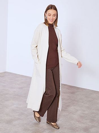 Cardigan long with zip in beige