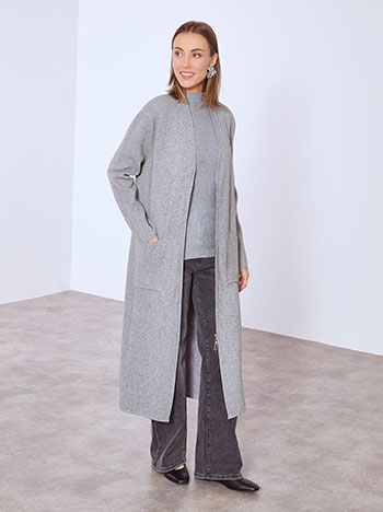 Cardigan long with zip in grey